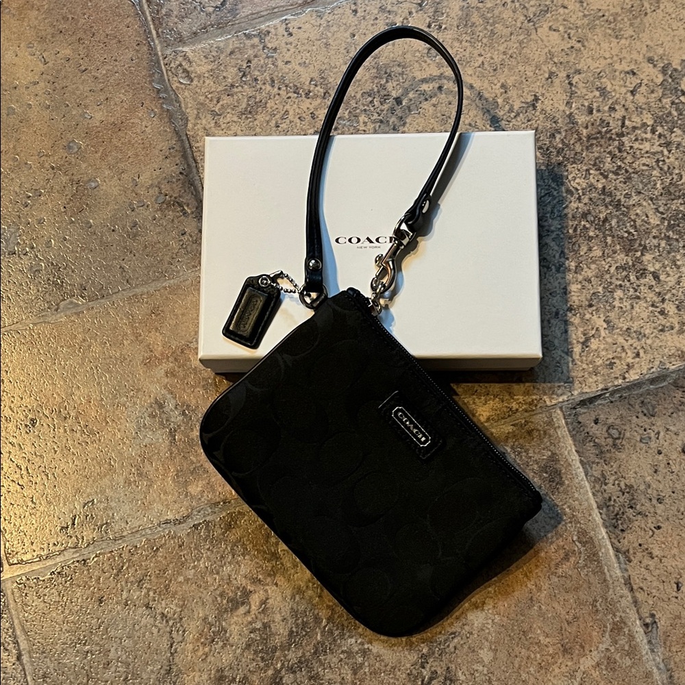 Coach Black Signature Wristlet with original box